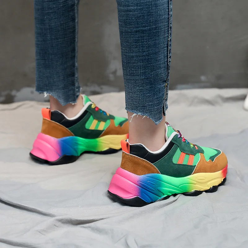 Spring Fashion Rainbow Sport Shoes Womens Trainers Shoes Platform Breathable Sneakers Women Jogging Shoes chaussure femme sport