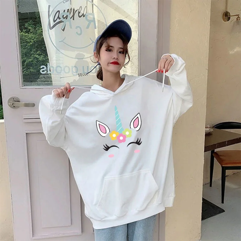 

Lovely Unicorn Printed Women Girls Hoodie Sweatshirt Long Sleeve Cute Cartoon Loose Spring Autumn Pullover Clothes Hoodies