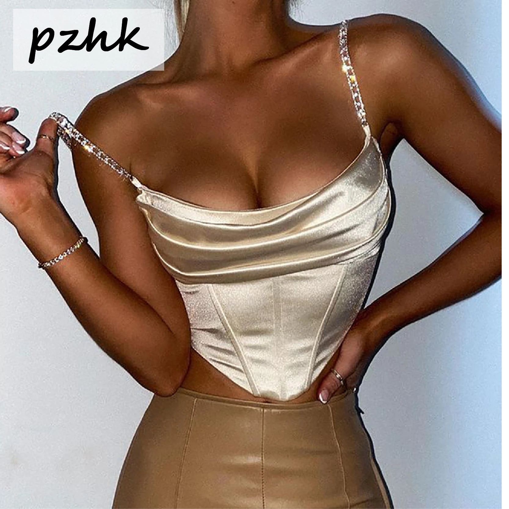 

Pzhk Women's Sexy Criss Cross Lace Up Sling Tube Basic Bow Tie Chain Bandage Crop Top Club Party Festival