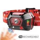 Светодиодный налобный фонарь, перезаряжаемый через USB, с инфракрасным датчиком и дисплеем батареи, водонепроницаемый светодиодный фонарь для ночной работы, рыболовная лампа