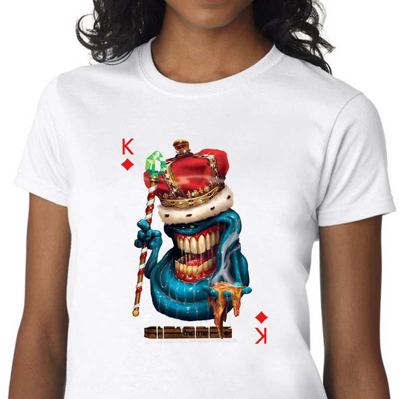 

2020 New summer playing cards K print T shirt Women Harajuku aesthetics Thin Section Poker Tshirt personality White Top clothing