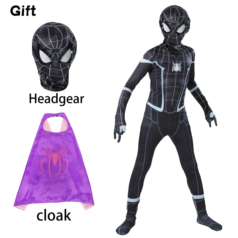 

Halloween Anime Kids Super Cosplay Performance Spiderboy Hat Children's Black Costume Christmas Party Dress Up