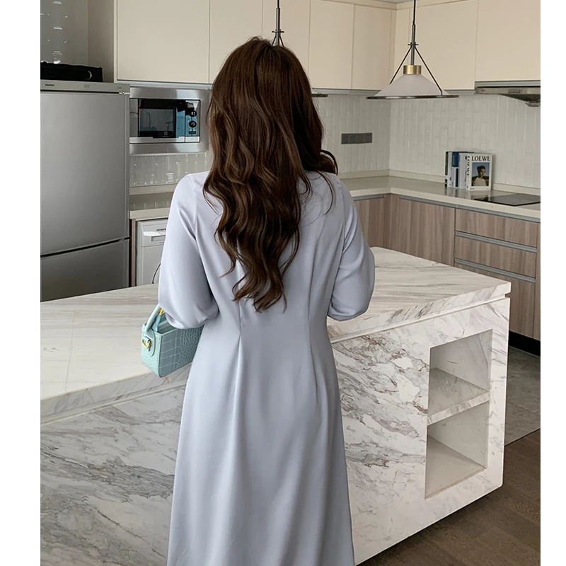 

HOUZHOU Women Long Sleeve Black Shirt Elegant Mini Dress Robe Longue Maxi Dresses for Women Plus Size Dress Office Lady