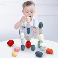 wooden blanace blocks set wooden stacking construction stones kids toys building blocks set wooden rainbow stone for baby toys
