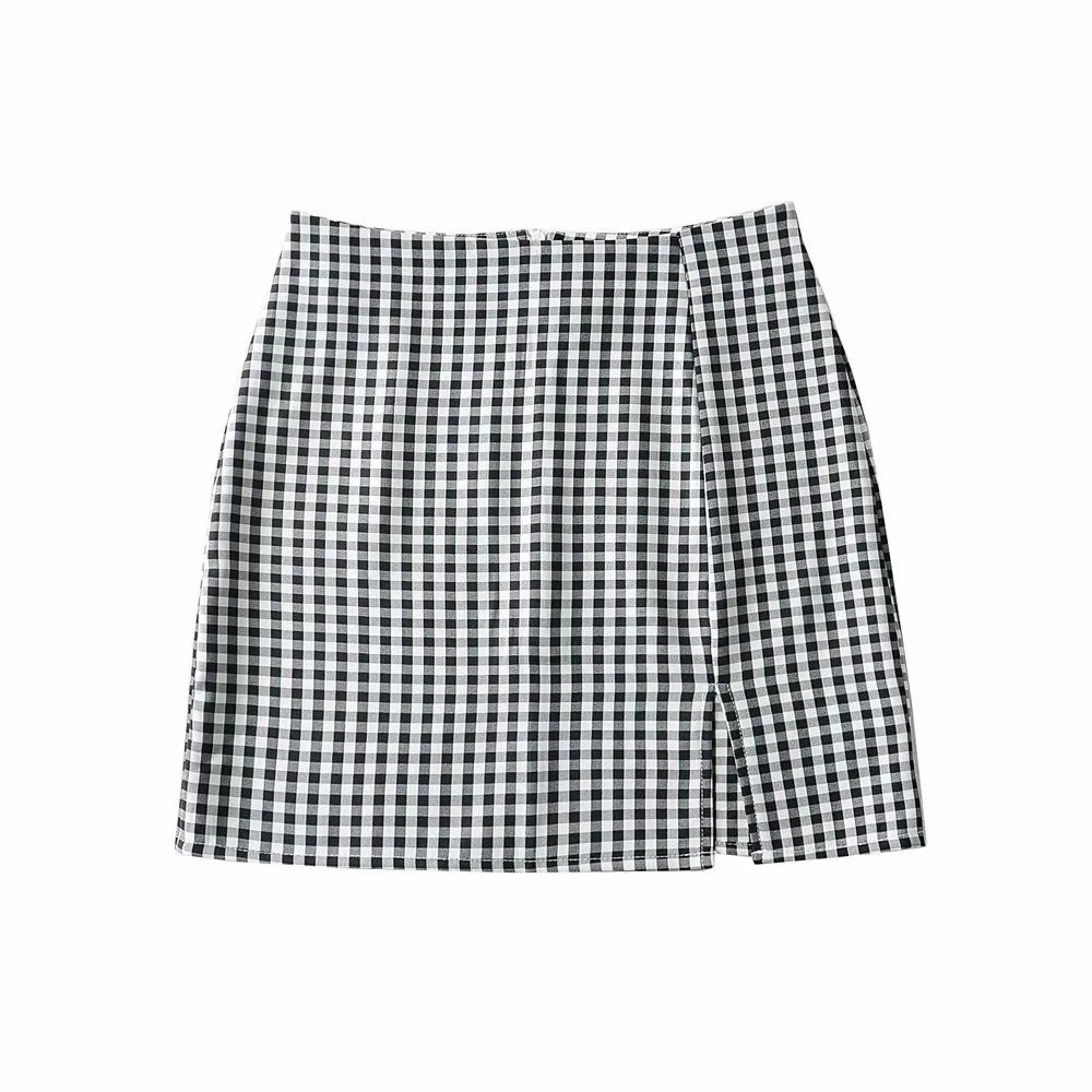 

Skirts Womens 20212021 Summer Women's Hip Skirt European and American Style Blogger Ins Slim Fit Slit Plaid Skirt Skirt