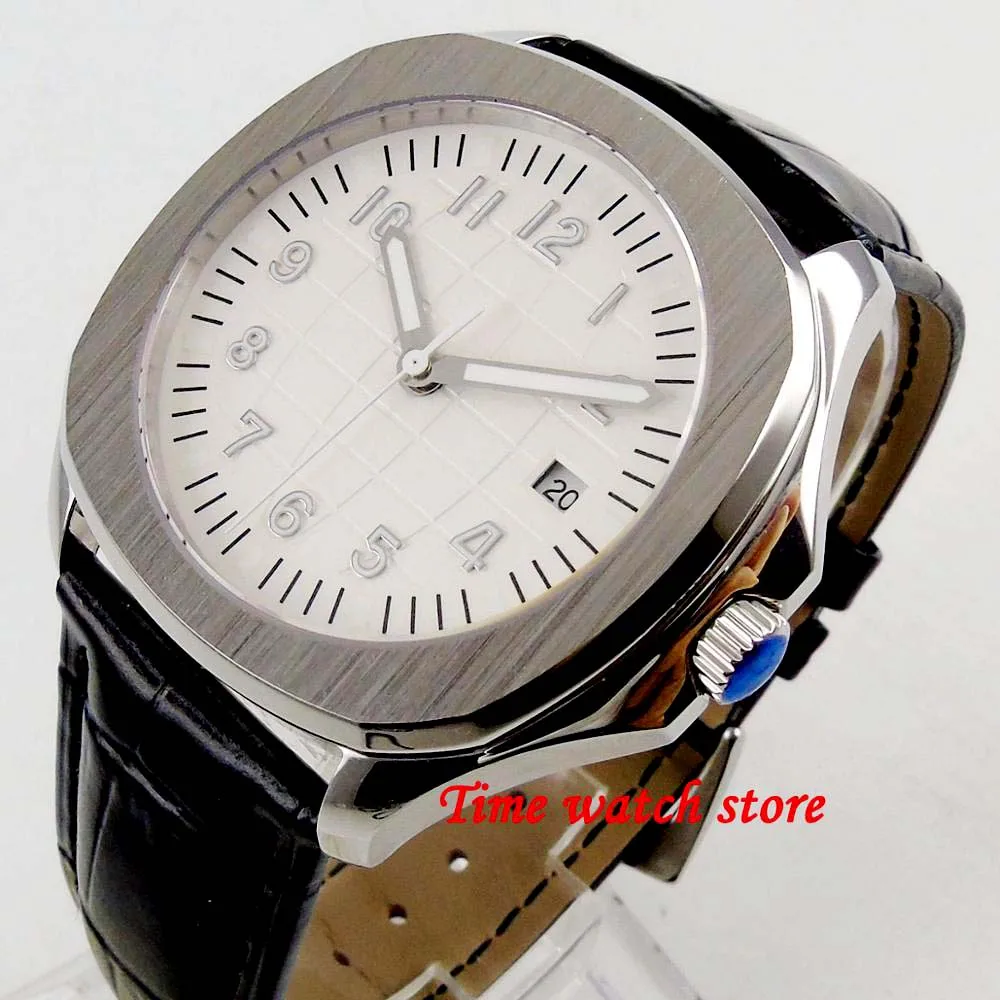 Bliger 40mm Miyota 8215 square automatic wrist watch men sapphire glass waterproof white sunset strile dial Luxury | Наручные часы