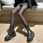 Женские черные ажурные чулки, кружевные высокие колготки, полые японские готические колготки с вышивкой Love в стиле панк, Лолиты, Женская мода Y2k