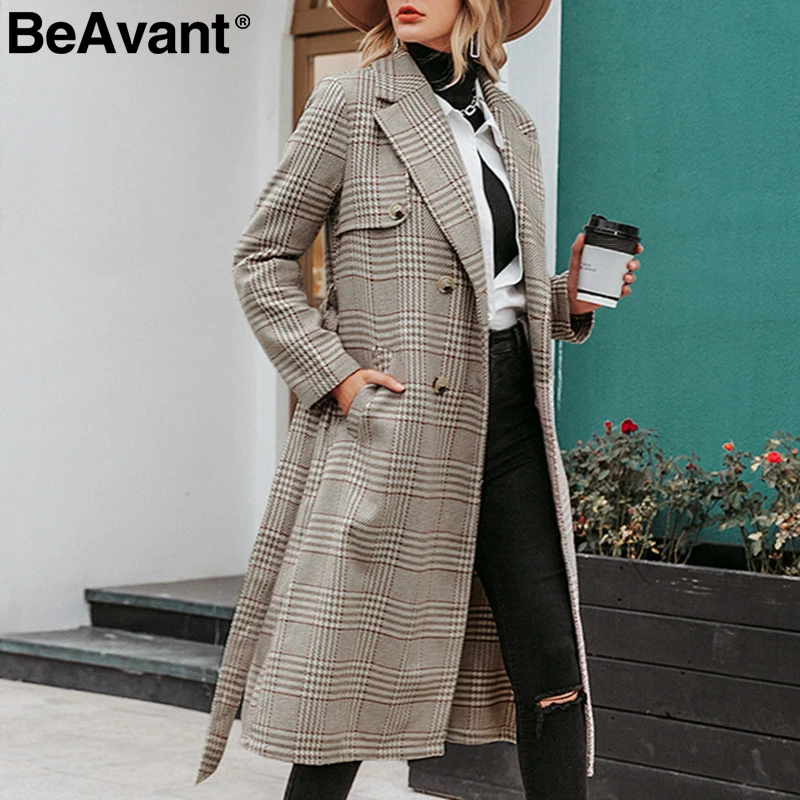 BeAvant элегантное клетчатое пальто женское с длинным рукавом осень зима теплое
