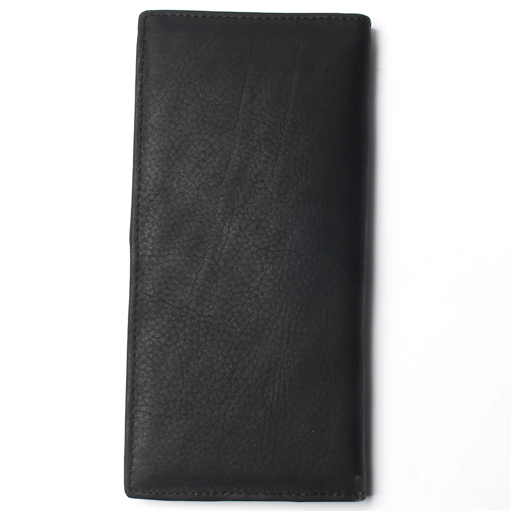 Мужской длинный однотонный черный кошелек из 100% натуральной кожи мужской