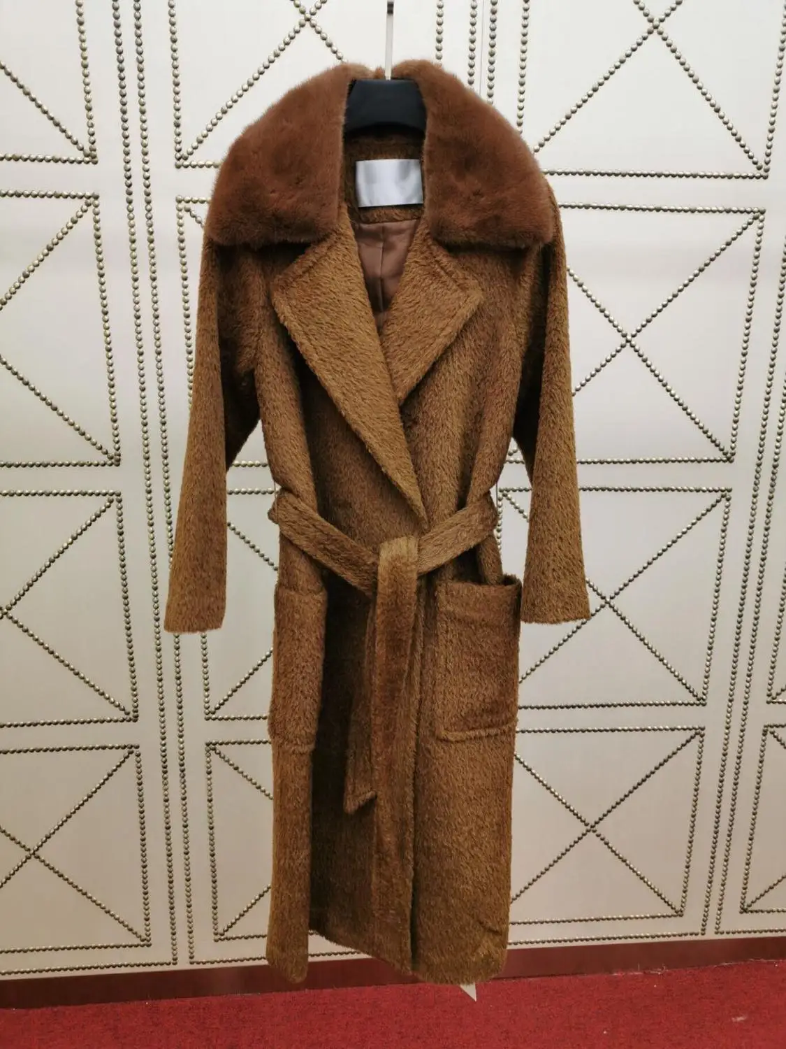 2019 Winter Clothes Women High Quality Mink Fur Collar Alpaca Coat England Style Sashes Brown Long Jacket Женская одежда