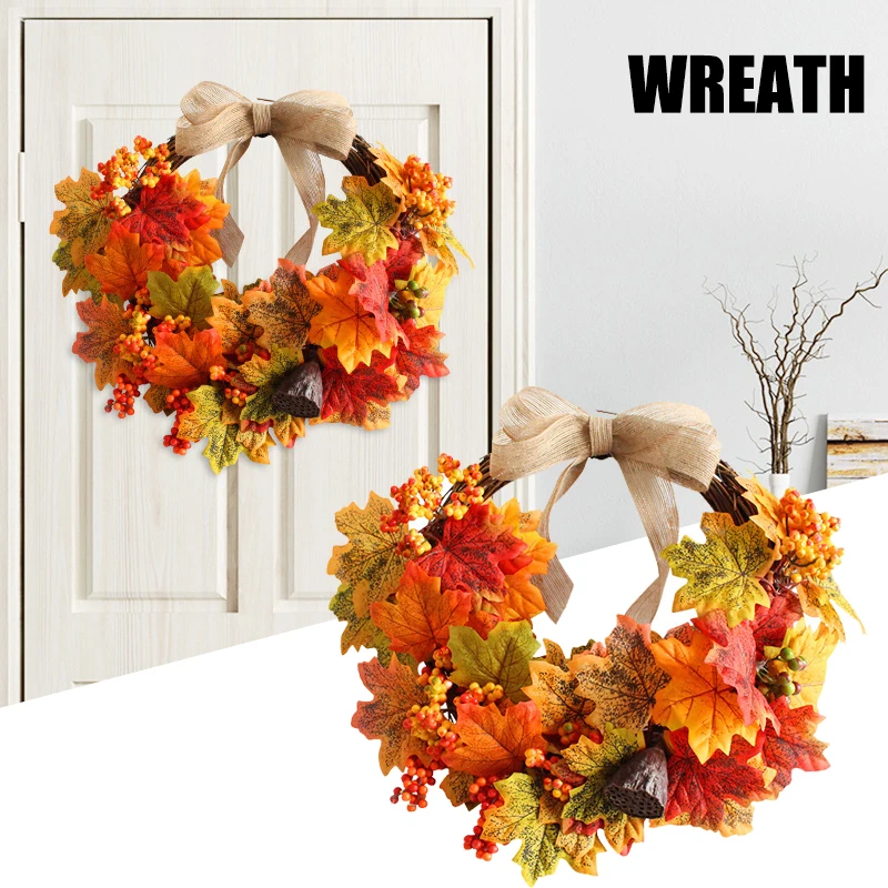 

Fall Maple Leaf Wreath Front Door Hanging Ornament Realistic Garland Thanksgiving Party Festival Decor Autumn Decoration