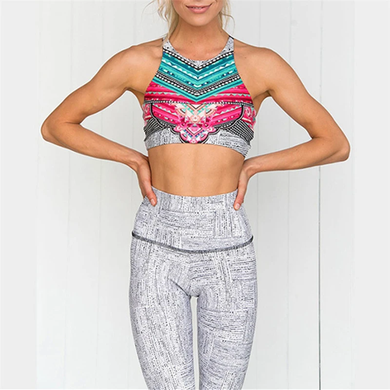 Комплект для йоги с цветочным принтом 2 шт. женская одежда бега тренировочный