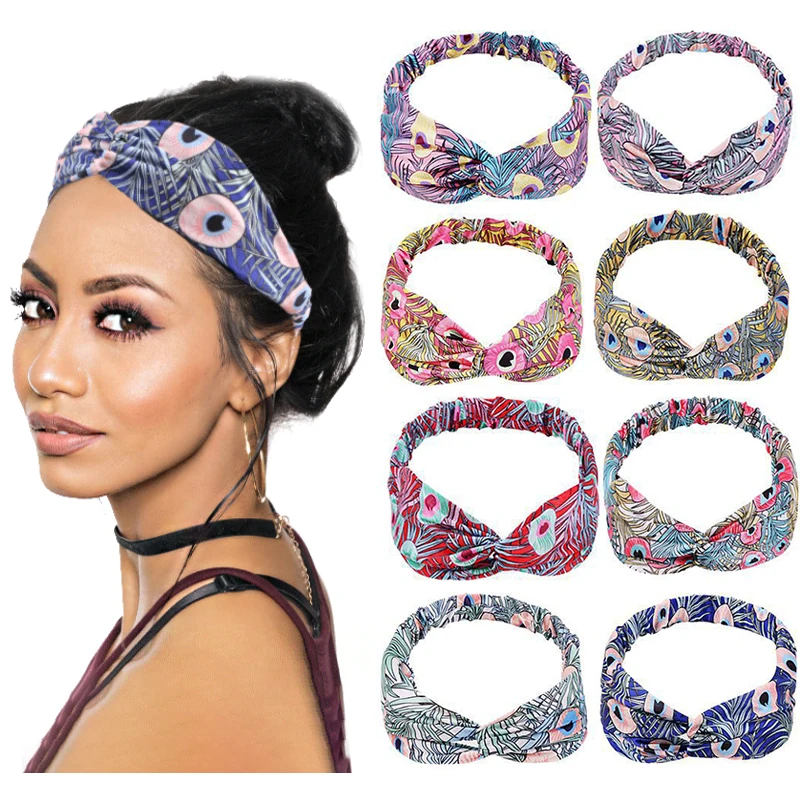 

Women Bohemia Hair Bands Print Headbands Retro Hair Accessories Cross Turban Bandage Bandanas Hairband Headwrap Summer Headwear