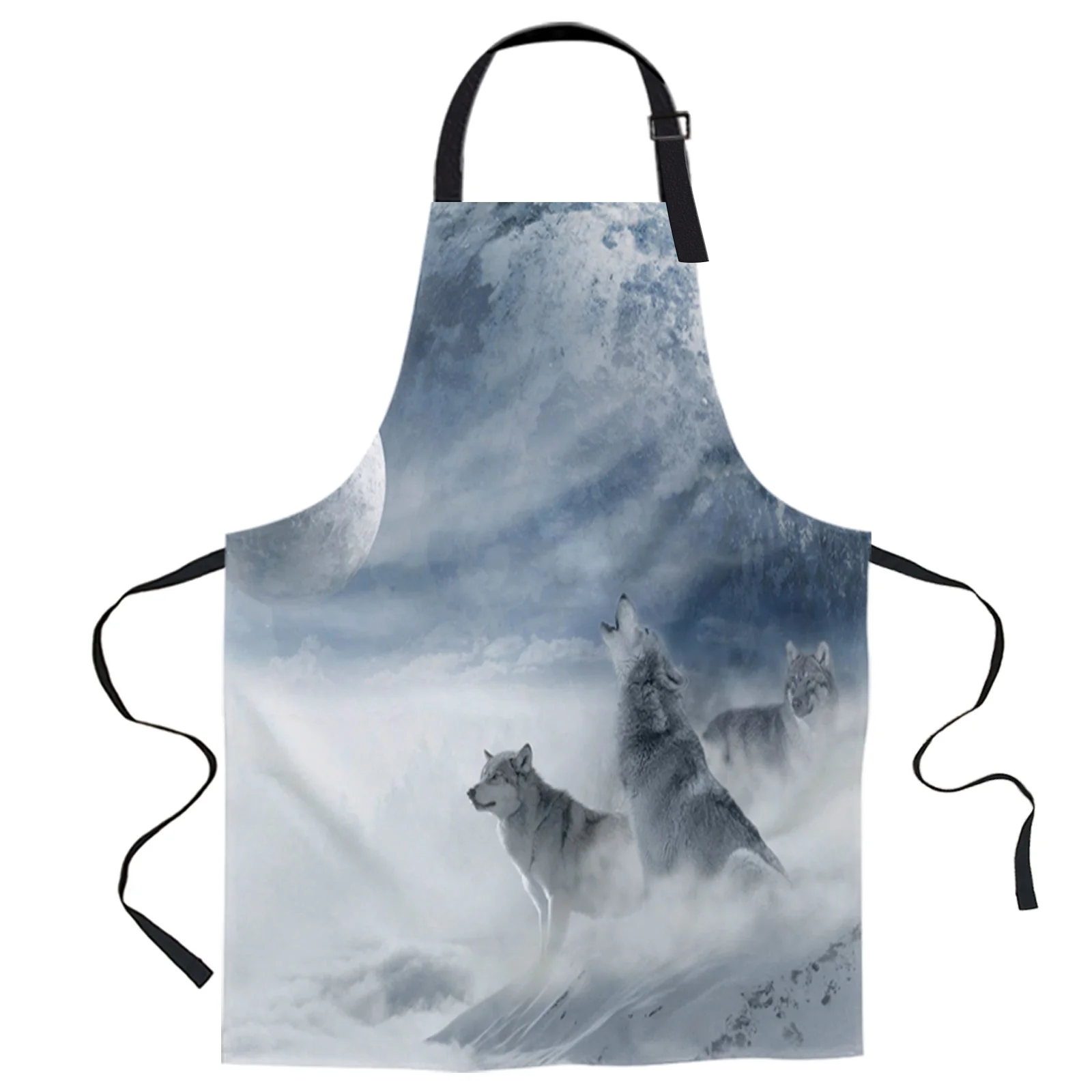 

Animal Snow Wolf Moon Planet Printed Kitchen Cooking Baking Aprons Canvas Sleeveless For Women Man Kids Home Delantal Cocina