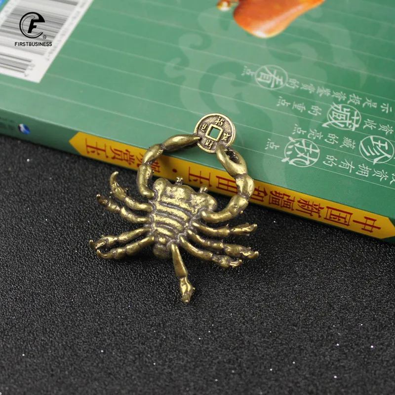 Латунный Краб Китайская античная монета маленькая статуя фэн-шуй Орна для мужчин