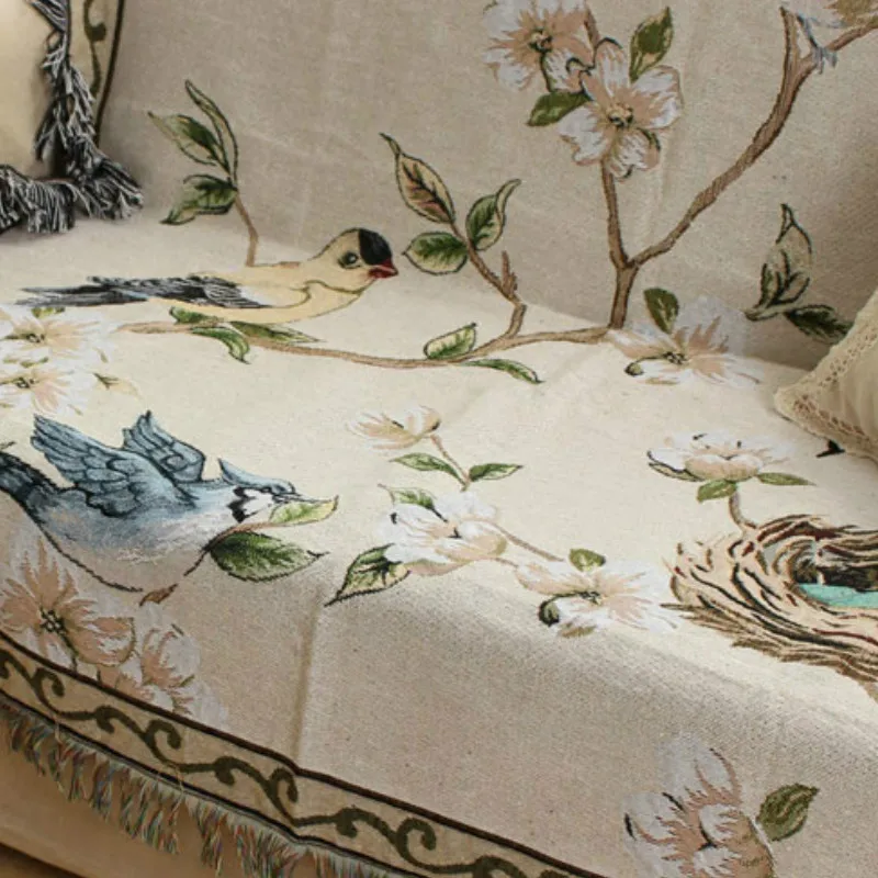 Nordic flowers and birds sand released fresh elegant universal sofa cover cloth tablecloth bed blanket LB61619 couch | Дом и сад