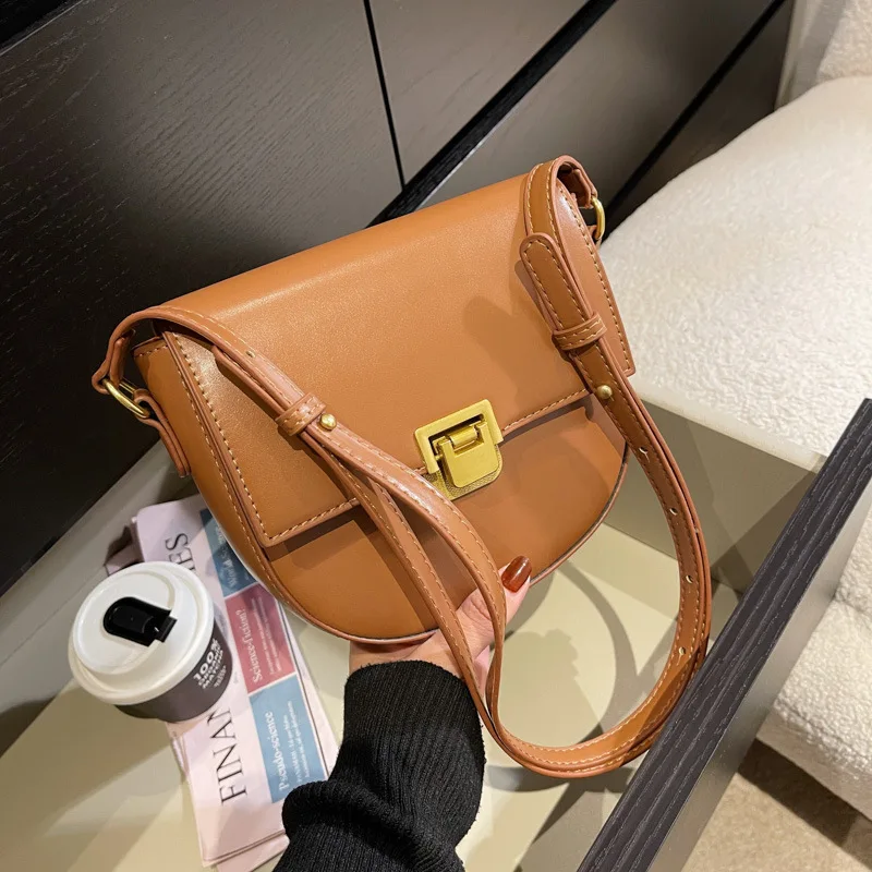 

Small PU Leather Saddle Crossbody Bags for Women 2022 Hit Simple Solid Color Luxury Shoulder Underarm Handbags and Purses