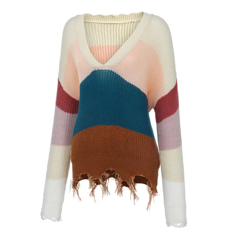 Женский трикотажный пуловер с V-образным вырезом на осень/зиму | Женская одежда