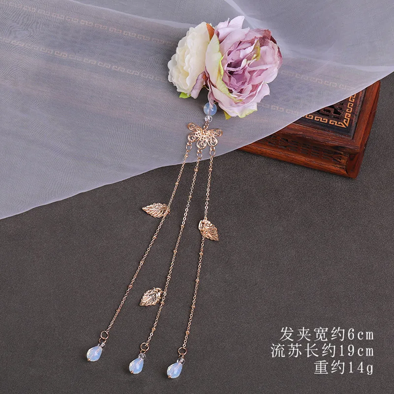 

Chinese Style Silk Flower Hair Clip Ancient Style Metal Tassel Hairpin Head Flower Barrettes Retro Han Suit New Hair Accessories