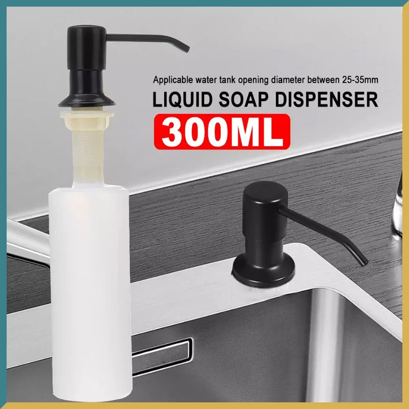 

300ML Kitchen Sink Soap Dispenser Black ABS Dispenser Detergent Liquid Soap Lotion Dispensers Stainless Steel Head
