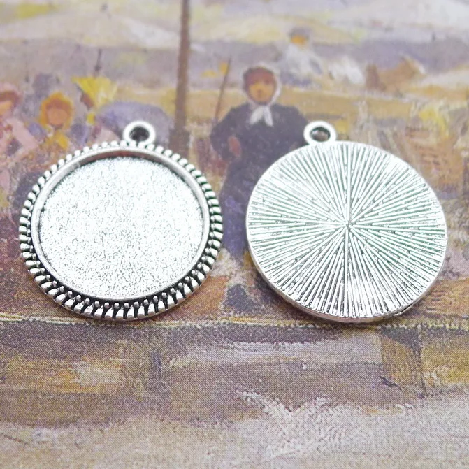 

10pcs/Lot 23x20mm Antique Silver Color Circular Tray Charms Pendant For Jewelry Making DIY Jewelry Findings