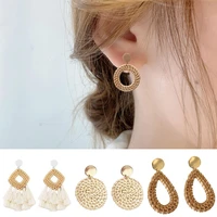 4 pairs rattan earrings geometric handmade braided women bohemian tassel earrings for dating