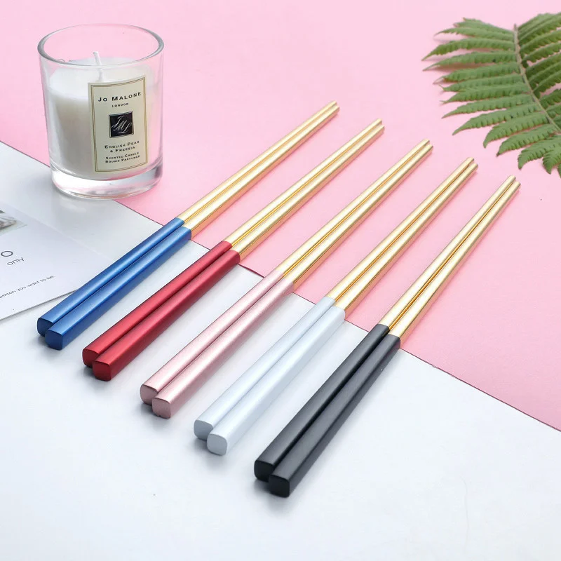 

Luxury Stainless Steel Chopsticks Home Kitchen Dinning Tools Gold Plated Sliver Chinese Korea Tableware Chopsticks 5 Pair 23cm