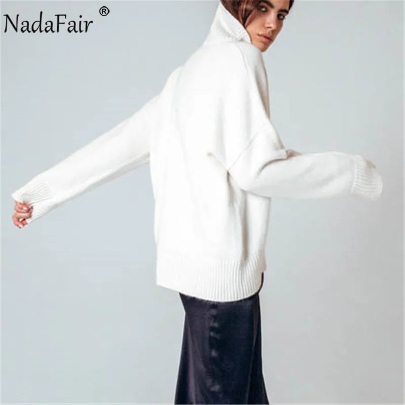 Nadafair Turtleneck Sweater 2020 Autumn Loose Casual Long Sleeve White Winter Oversized Knitted Pullover Jumper Women Sweaters | Женская