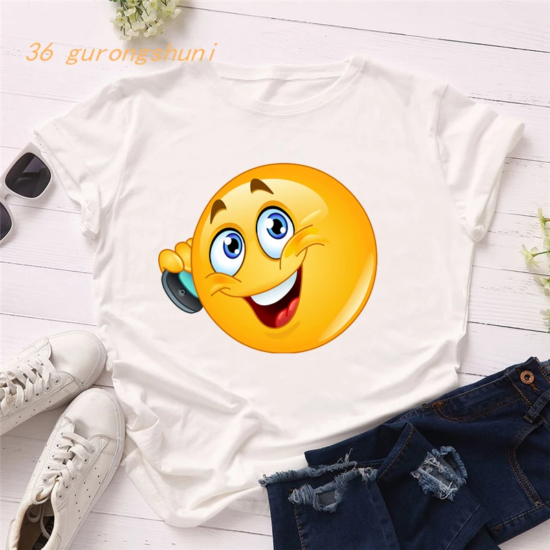 

Tshirts Funny Gothic Tops Cute Kawaii Fashion Emoticon Cell Phone Tshirt Graphic Tees Women T Shirt Vintage Clothes Dropshipping