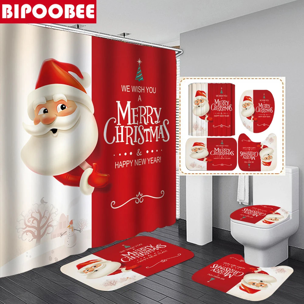 Рождественская занавеска для ванной с Санта Клаусом крышка унитаза красная душа