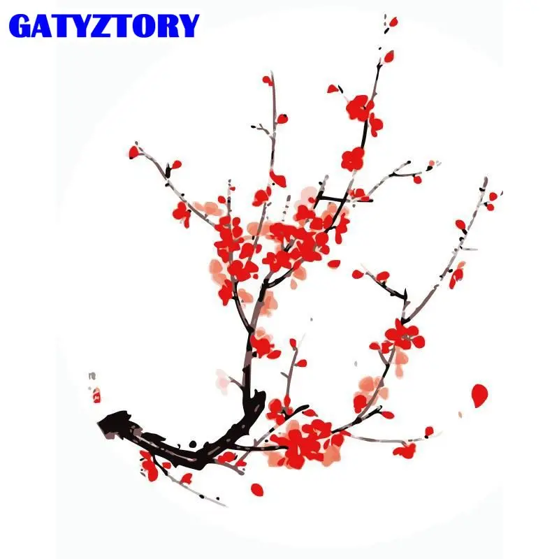 

Картина по номерам GATYZTORY, рисунок с красными цветами на холсте, ручная роспись, искусство, подарок «сделай сам», цветок сливы, 40 Х5, 0 см, наборы...