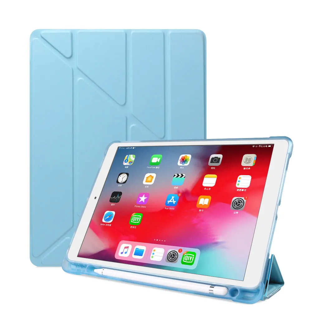 Для iPad 10,2 дюймов iPad 7 чехол с карандашом держатель Трансформеры подставка чехол для iPad Air 3 Pro 10,5 умный чехол спящий режим - Цвет: Light blue