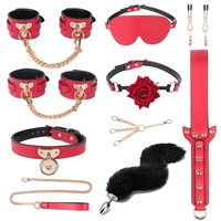 luxury bed bondage set genuine leather bdsm kits restraint handcuffs collar gag erotic sex toys for women couples adult games