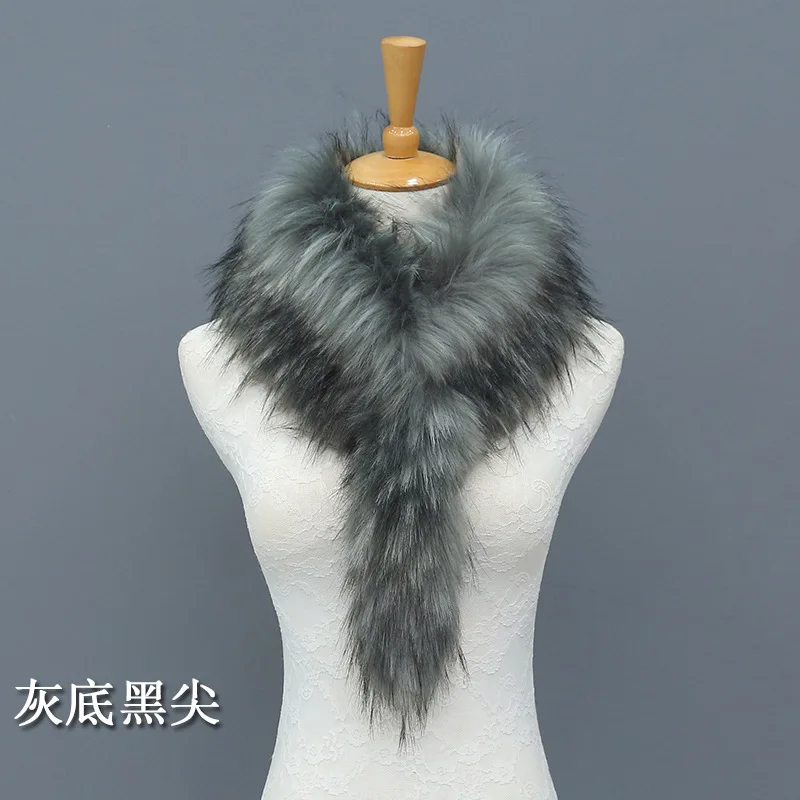 Шарф из искусственного меха енота зимний теплый толстый плюшевый воротник шаль