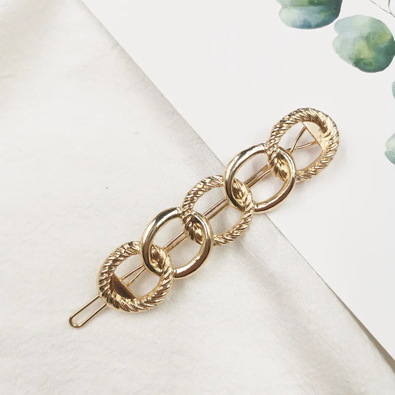 

MISANANRYNE Fashion Acrylic Metal Chain Hair Clips Korean Style Geometric Gold Color Barrette Hair Accessories For Women