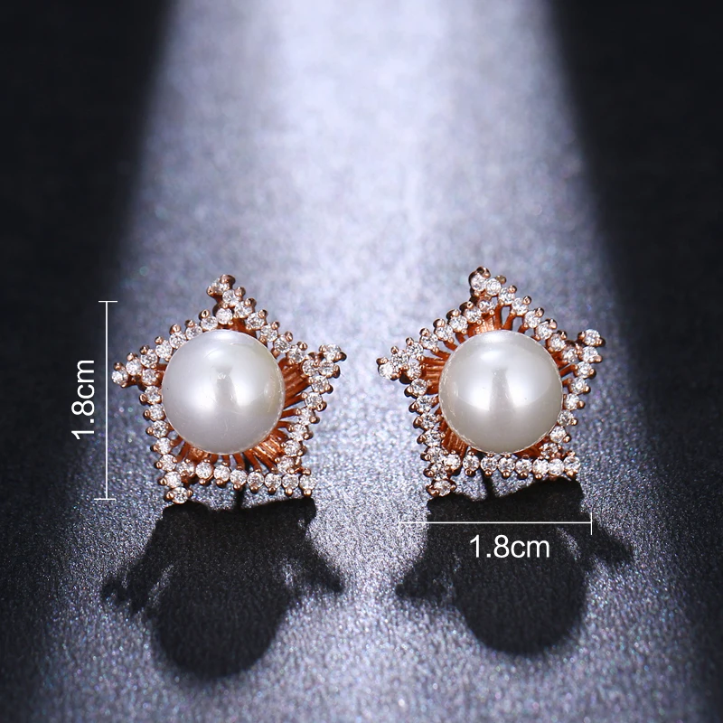 Bettyue AAA Cubic Zircon Fancy Model Pentagon Pearl In The Centre New Trendy Party Ear Studs Women And Ladies Multicolor Choice | Украшения
