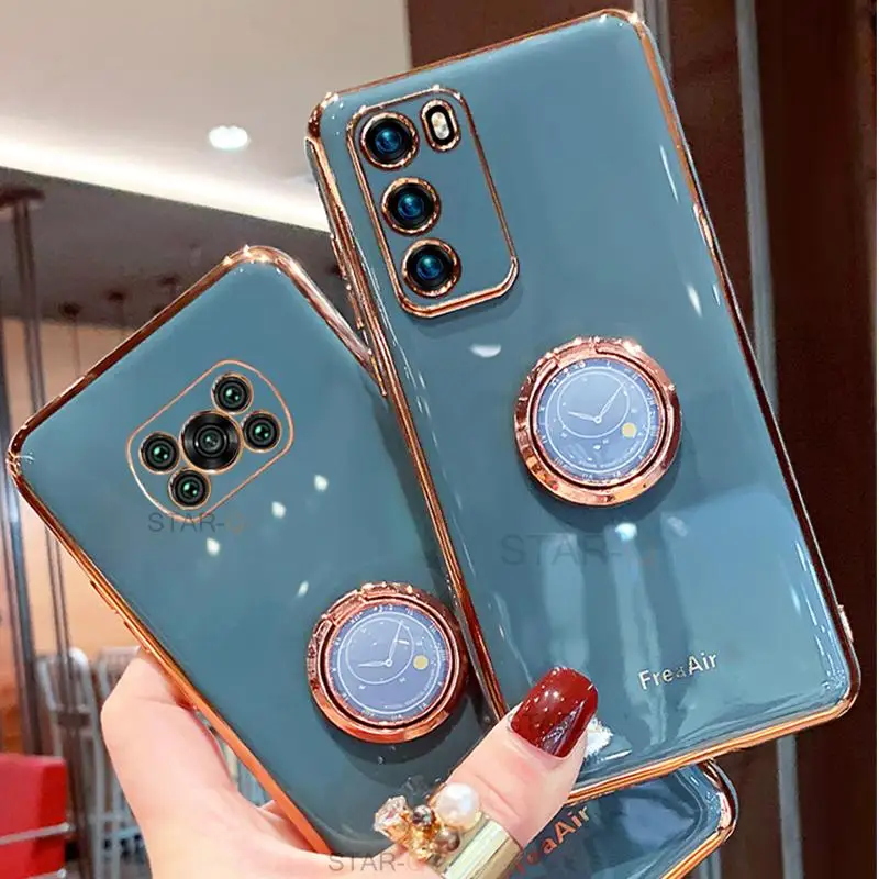 luxury plating ring holder phone case for xiaomi mi poco x3 pro x 3 nfc 5g x3pro poko m3 f3 soft silicone camera protector cover free global shipping