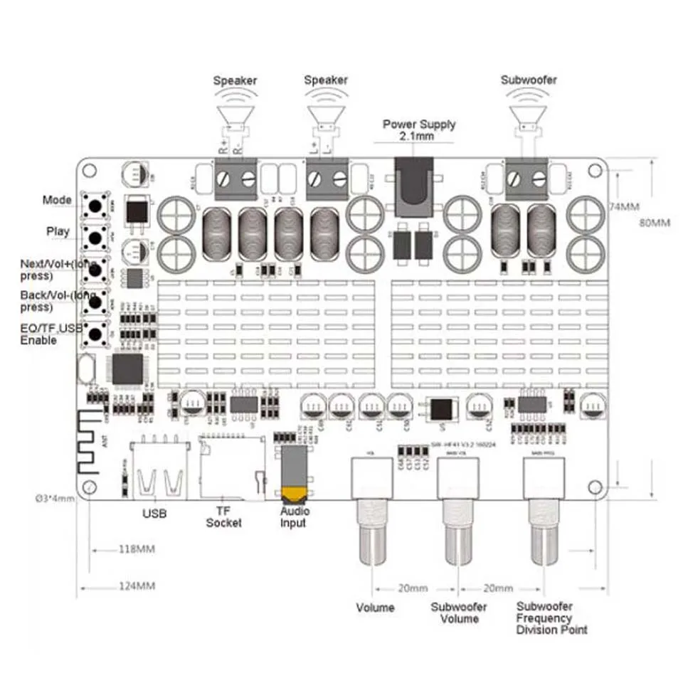 Цифровой усилитель мощности TPA3116 DC 12 В 24 50 Вт + 100 Bluetooth USB TF декодирование 2 1 канала