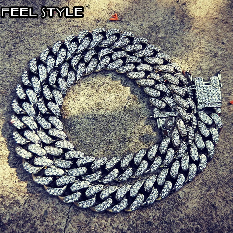 Мужское колье из кубинской панцирной цепи майами сверкающее украшение 13 мм под