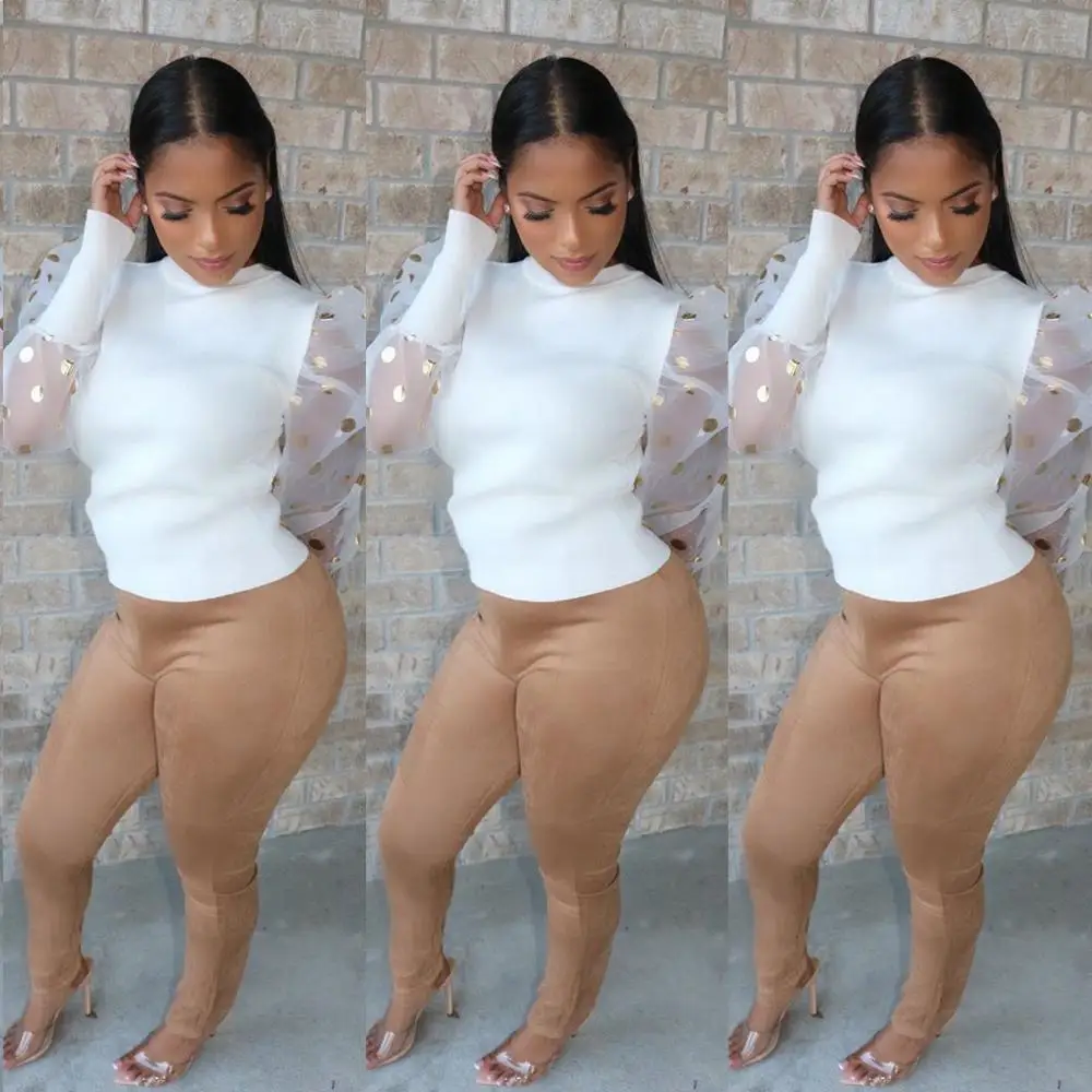 Модная стильная женская сетчатая белая футболка с блестками и рукавом-бабочкой