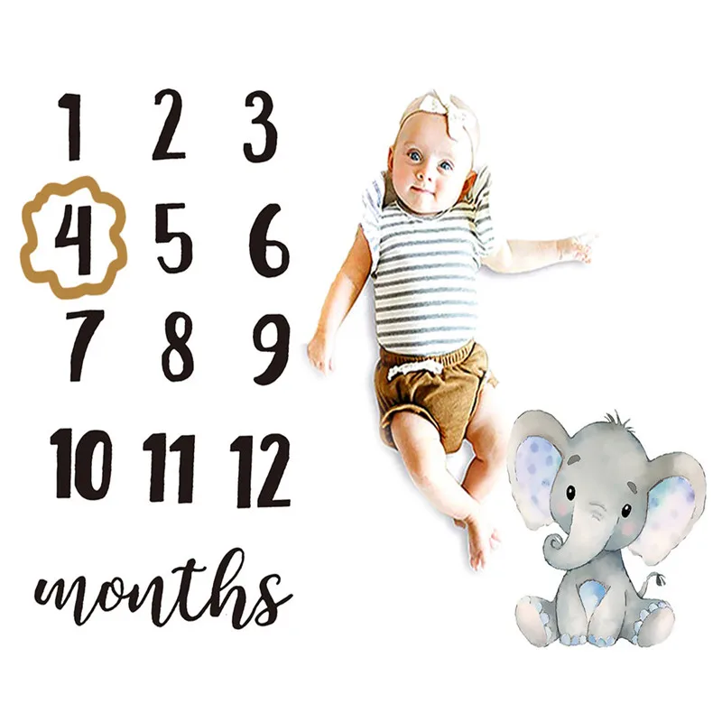 

Elephant Newborn Baby Monthly Milestone Blanket Photo Picture Mat Background Backdrops Diaper Kids Photography Accessories Props
