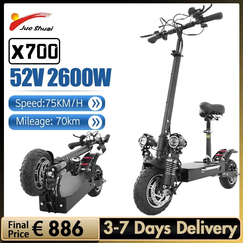 

Jueshuai X700 52V 2600W Dual Motor Elecrtic Scooter 10 Inch Off Road Tire Electric Scooters Adults 75KM/H Max Speed E Scooter