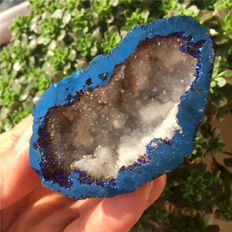 1 шт. красивый синий Ангел Aura кварцевый кристалл Geode титановый висмут силиконовый