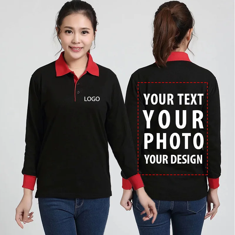 Рубашка поло для мужчин и женщин повседневная хлопковая с длинным рукавом