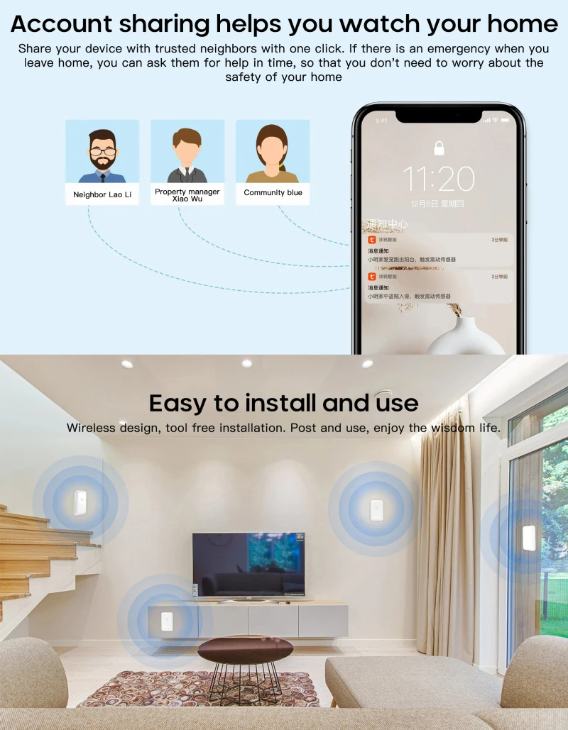 Умный датчик вибрации Tuya Zigbee умный обнаружения Дистанционная сигнализация