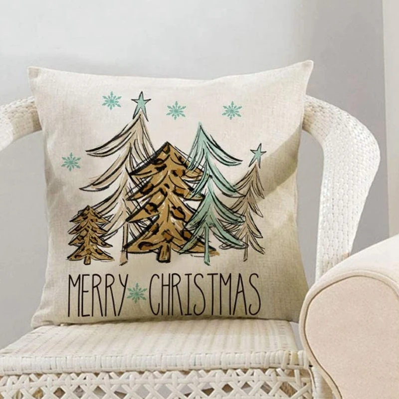 

Christmas Tree Ornaments Snowman Snowflake Throw Pillow Cover, Christmas Winter Holiday Cushion Case Decoration