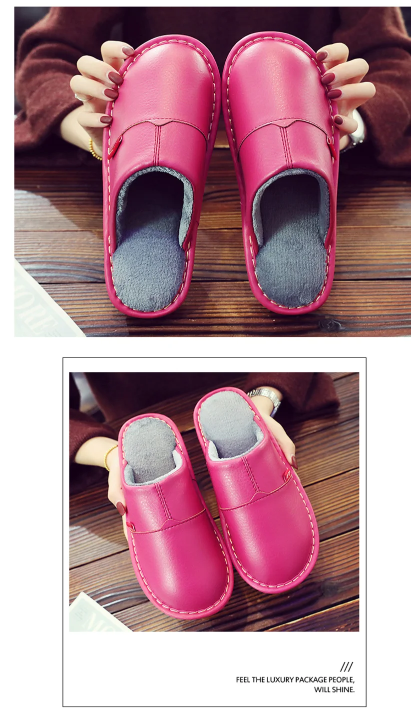 Plus size 45/46 Unisex home slippers women winter leather shoes microfiber high quelity female house slippers short plush shoes