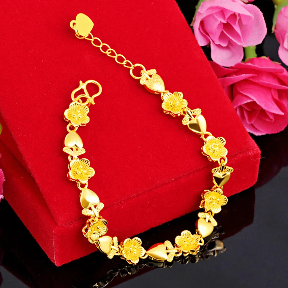 

New Design Fashion Gold Plum Blossom Love Ladies Charm Chain Bracelet Unisex Luxury Jewelry Wedding Birthday Gift Wholesale