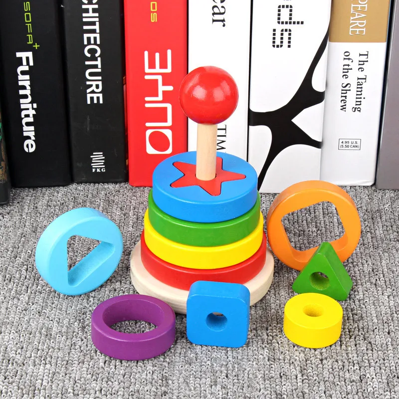 

Hot Sell Puzzle Game Kids Toys Rainbow tower pyramid Nesting Stacking Baby Shape Games Toy Children DIY Birthday Present