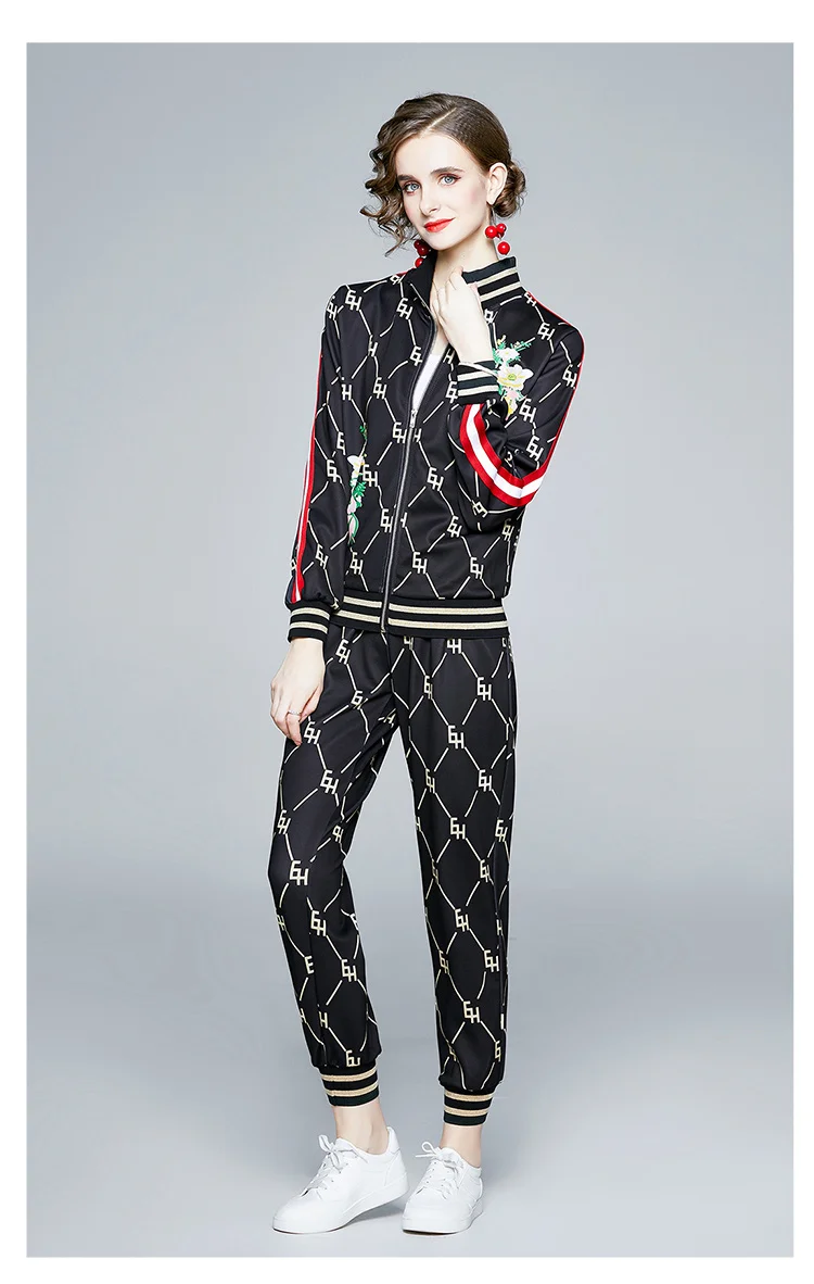 

2021 Spring Clothing New Style Flower Printed Grid-Style Jacket Cardigan Popular Brand Casual WOMEN'S Suit